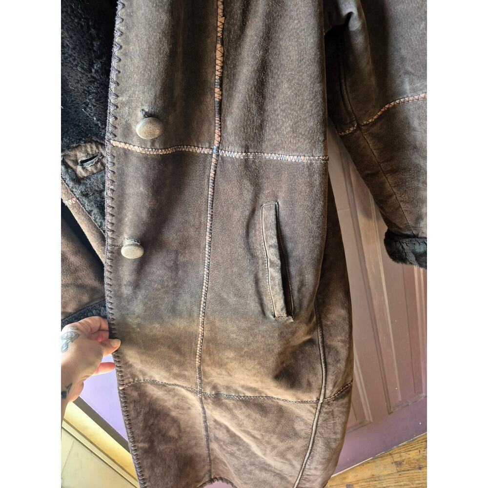 Vintage Marvin Richards genuine suede patchwork trench coat with hood womens Med - Picture 13 of 13